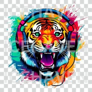 Bright Colourful Tiger DTF Print Only