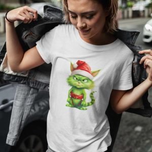 Christmas Green Cat With Christmas Hat